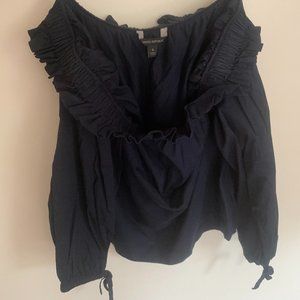 Banana Republic Puffy Sleeve Peasant Top in Navy